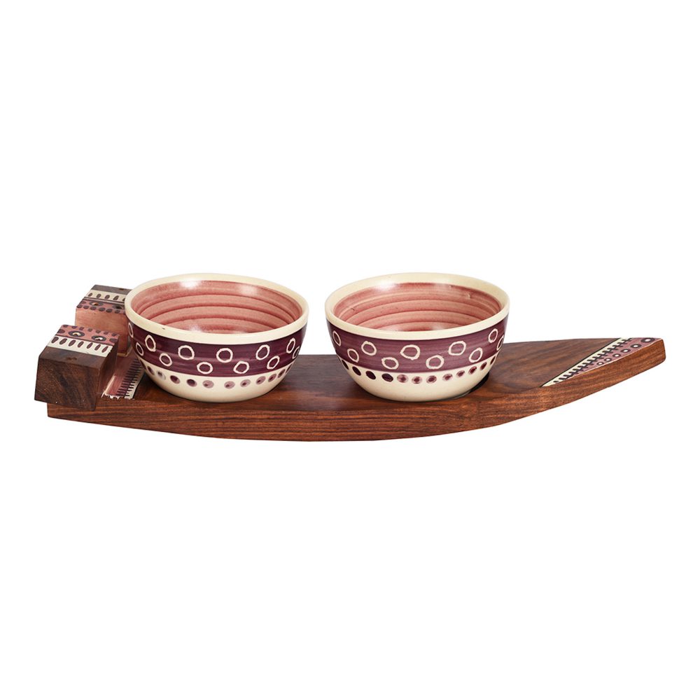 Moorni Bowl serving Tray & 2 Magenta Bowls (Set of 3) (13x5.5x2.5)