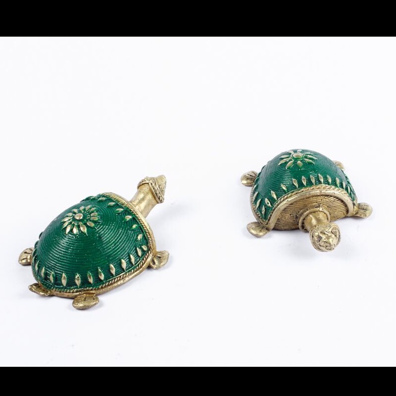 Dhokra Tortoise Table Top Set- Green