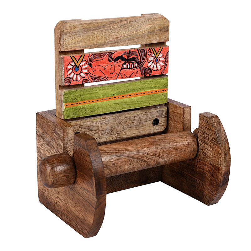 Moorni Towel Holder Handcrafted Wooden Tribal Art - (5x4x6.5 in)