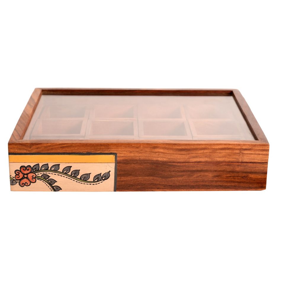 Moorni Jewllery Box Handcrafted 12 Slots Madhubani Wooden (11x8x2)