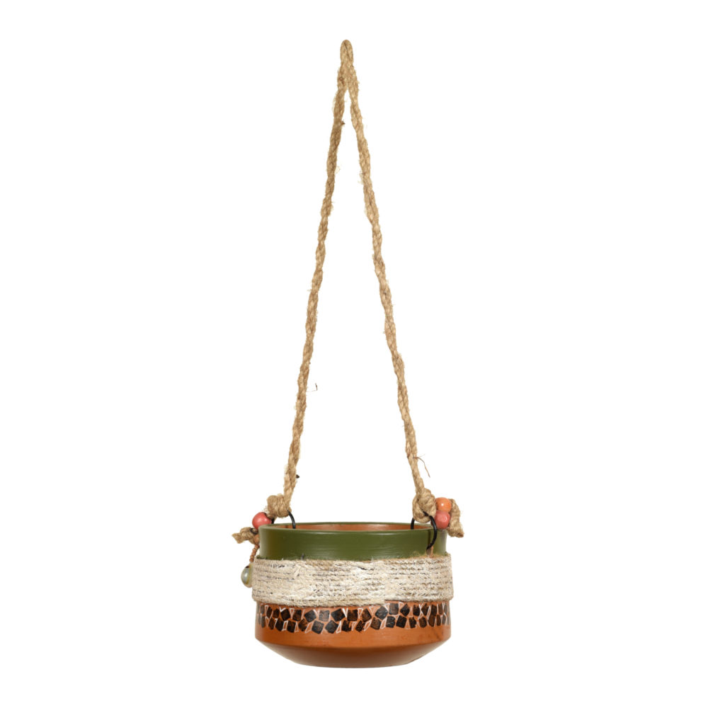 Moorni Jute Embellished Brown Hanging Earthen Planter