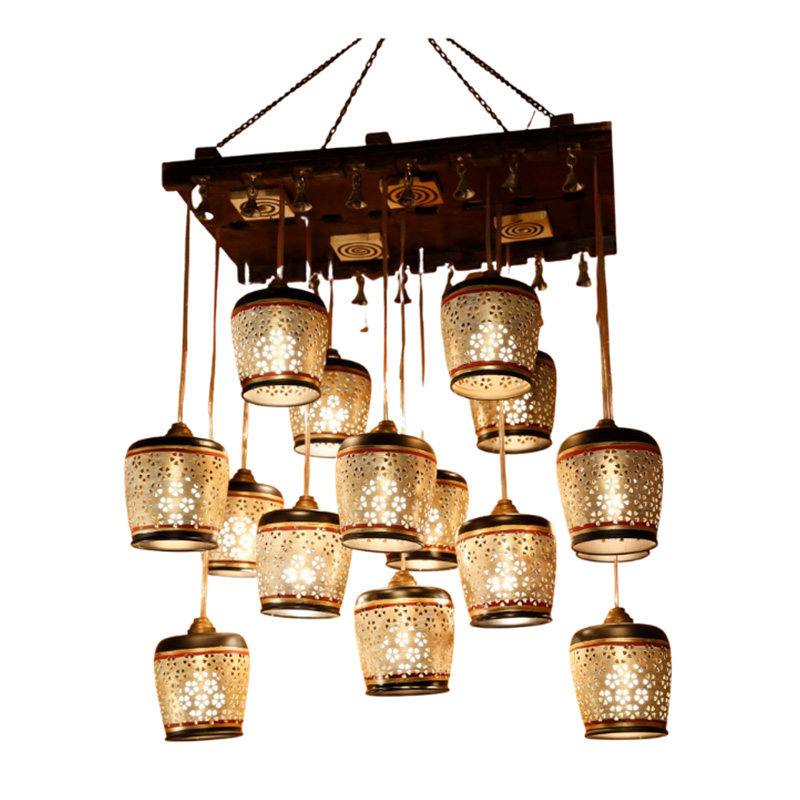 Moorni Moon-15 Chandelier With Metal Hanging Lamps In Simmering Gold (15 Shades)
