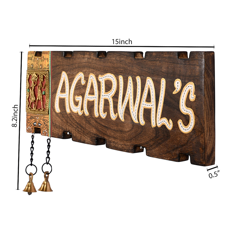 Moorni Name Plate Handcrafted with Dhokra Motifs - (15x0.5x8.2 in)