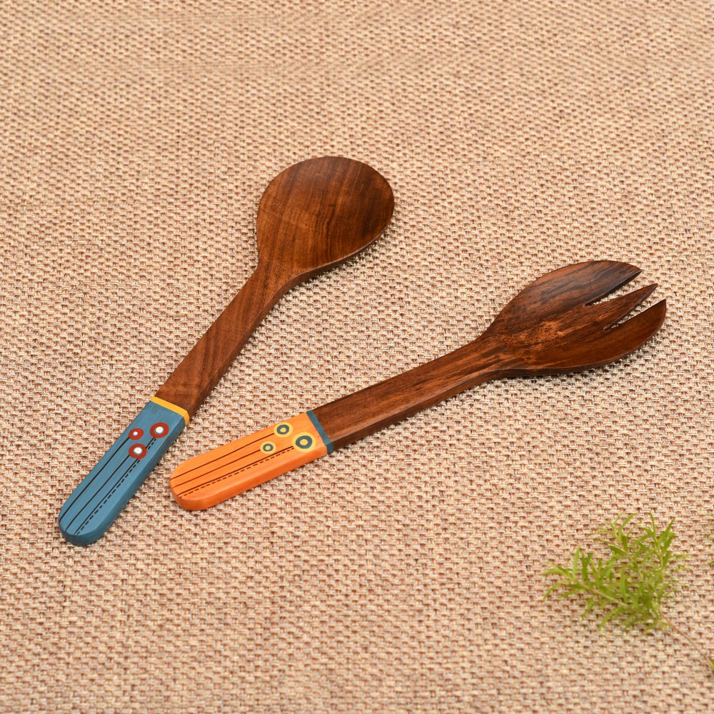 Moorni Handcrafted Wooden Spoon and Salad Fork (Set of 2)