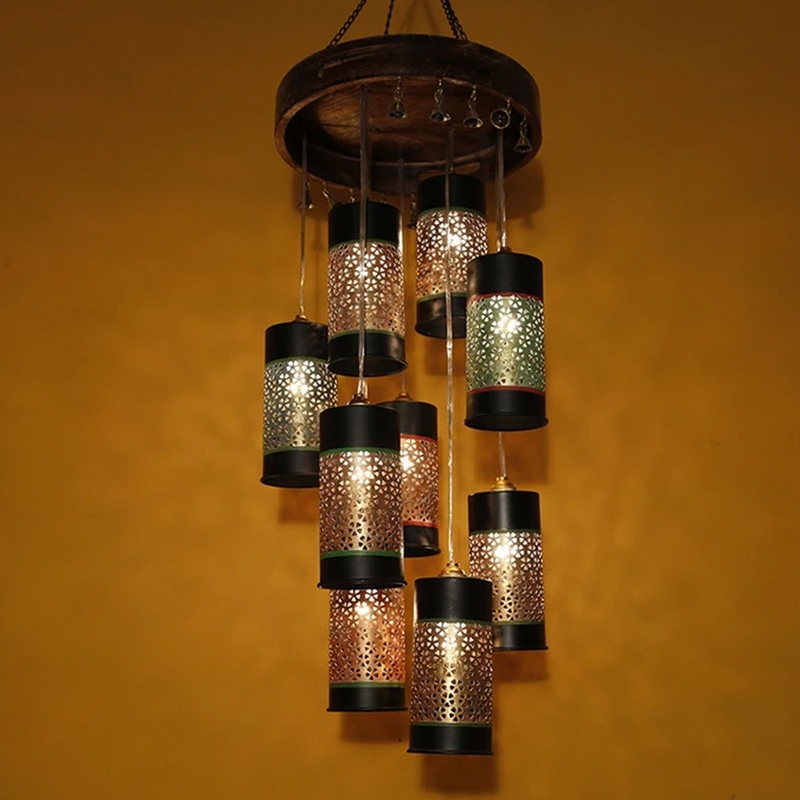 Moorni Celo-9 Chandelier With Cylindrical Metal Hanging Lamps (9 Shades)