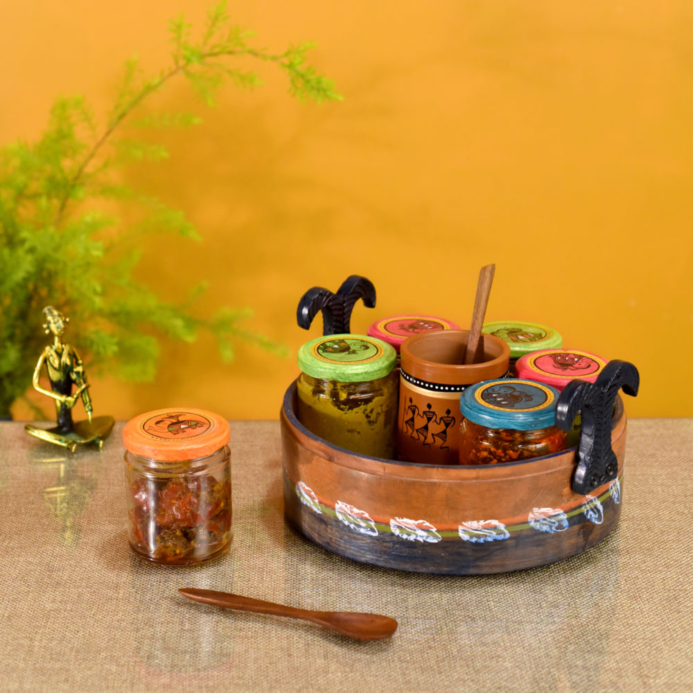 Moorni Dadijixs Pickle Jar in Tray with Earthen Spoon Holder