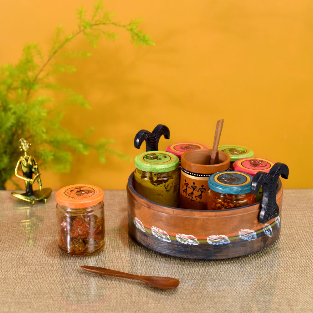 Moorni Dadijixs Pickle Jar in Tray with Earthen Spoon Holder