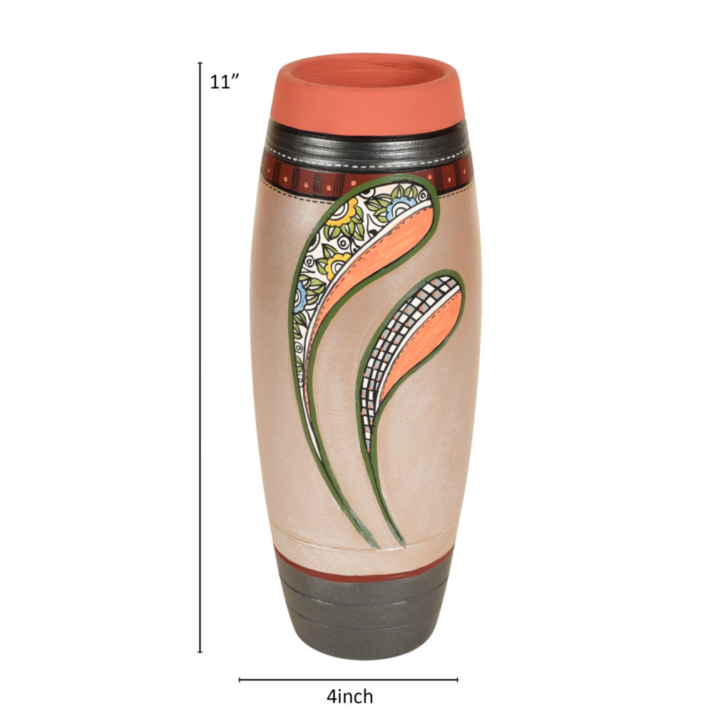 Moorni Autumn Leaf Earthen Vase Handpainted in Tribal Art