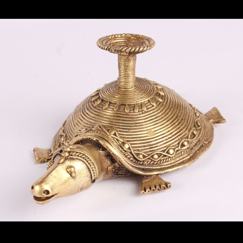 Moorni Dhokra Work Tortoise With Candle Stand