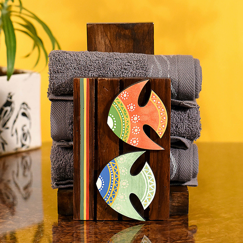 Moorni Towel Holder Handcrafted Tribal Art - (5.4x3.6x8 in)