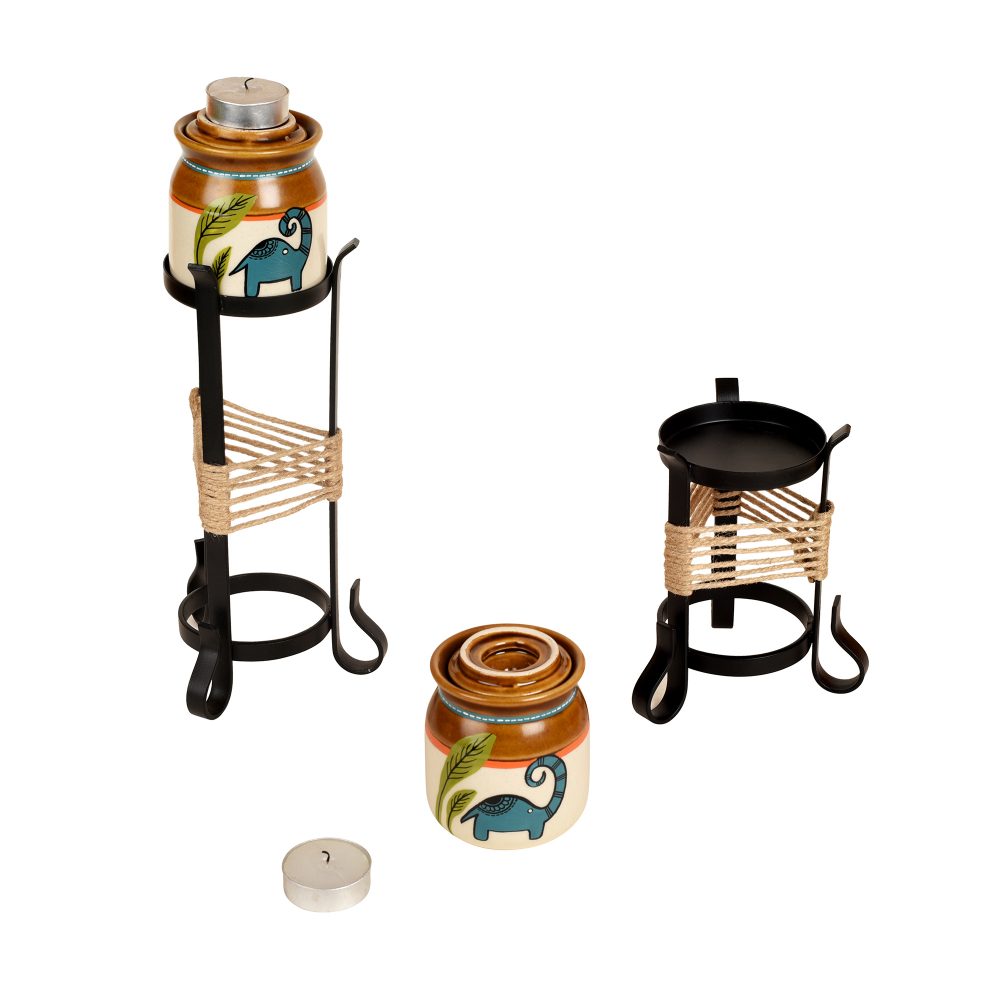 Moorni Happy Elephant Candle Pots with Metal Stand x So2