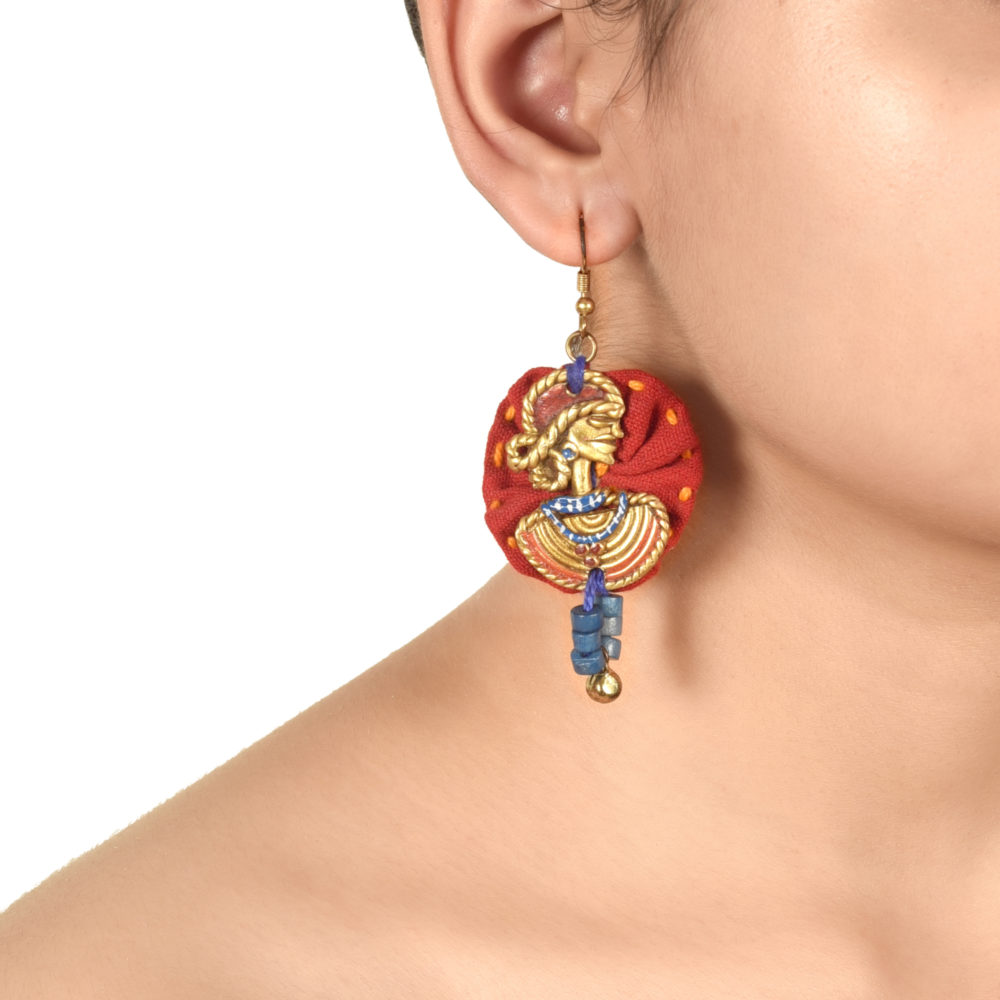 Moorni The Royal Empress Handcrafted Tribal Dhokra Round Earrings in Red