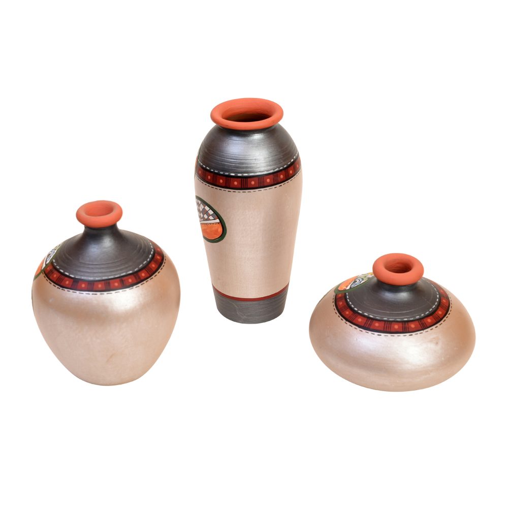 Moorni Silver Bloom Vase Set of 3 (6x3/3x4.5/4.6x3.6 Dia)