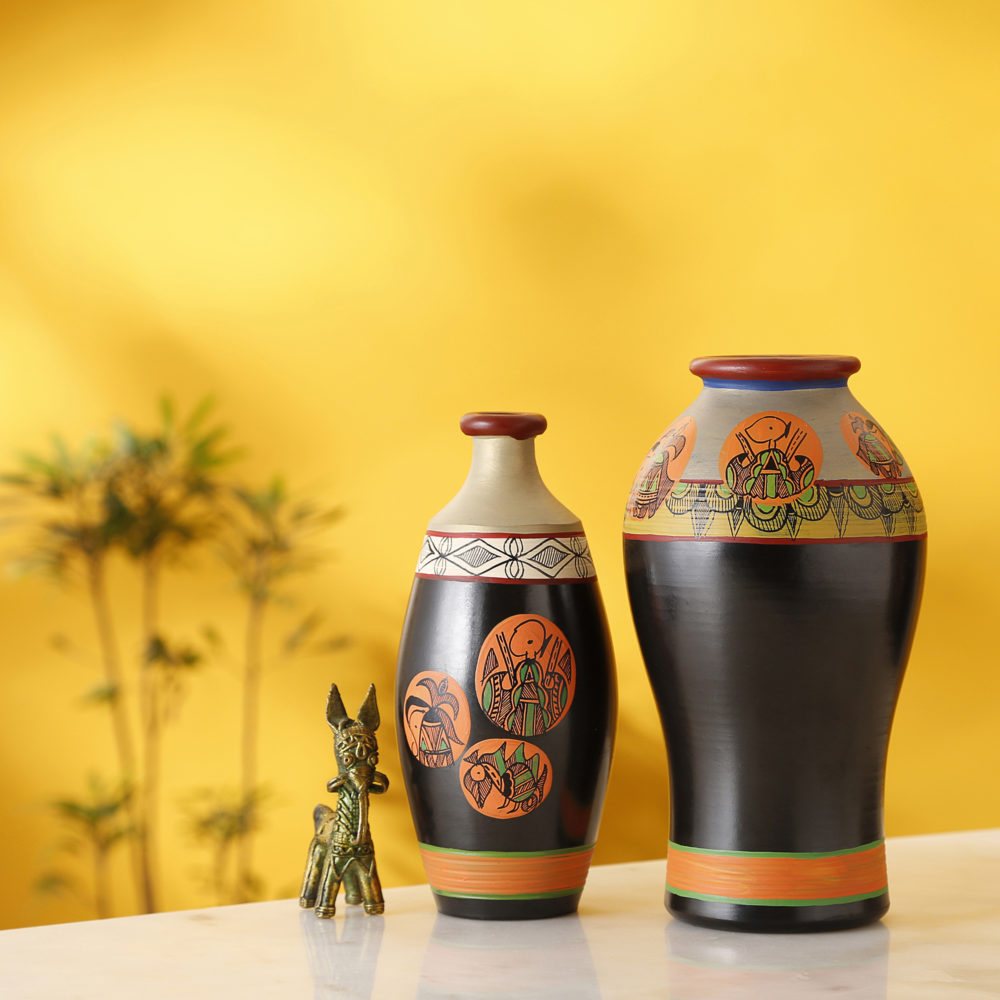 Moorni Earthen Vases Handpainted in Madhubani Tattoo Art