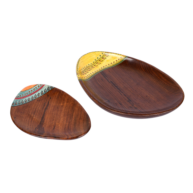 Moorni Trays in Oval Shape with Tribal Motifs Handcrafted in RoseWood - (11x7 in)
