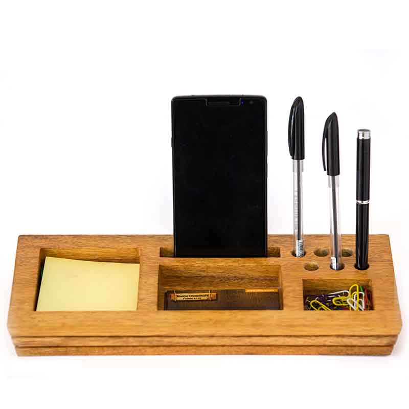 Olha-o Mango Wood Table Organizer with Post-It Sticky Note