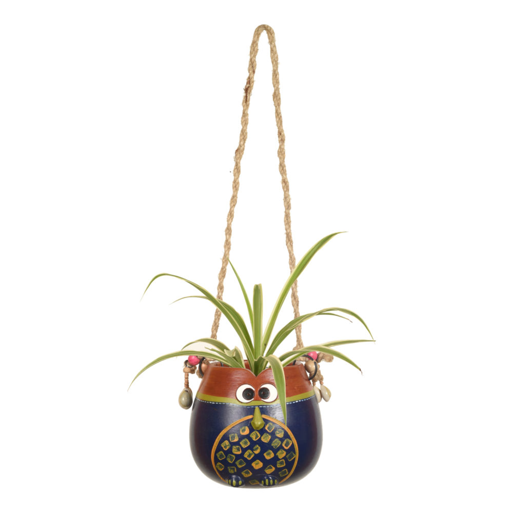 Moorni Blue-Brown Earthen Planter Pot with Jute Hanger