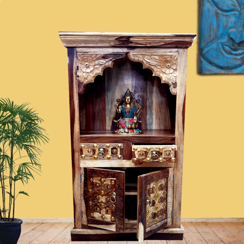 Moorni Home Wooden Temple With Storage Real Wood