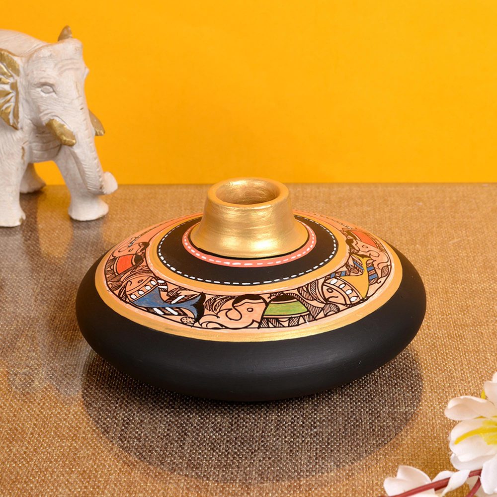 Moorni Vase Earthen Black Madhubani (Set of 3) 3.5/9/6
