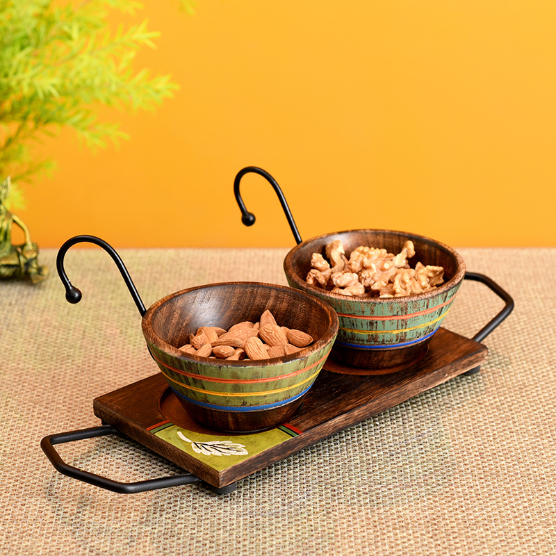 Moorni Hook-ed Snack Bowls So2 with Rectangular Tray Small - (13.5x4.5x4.5 in)