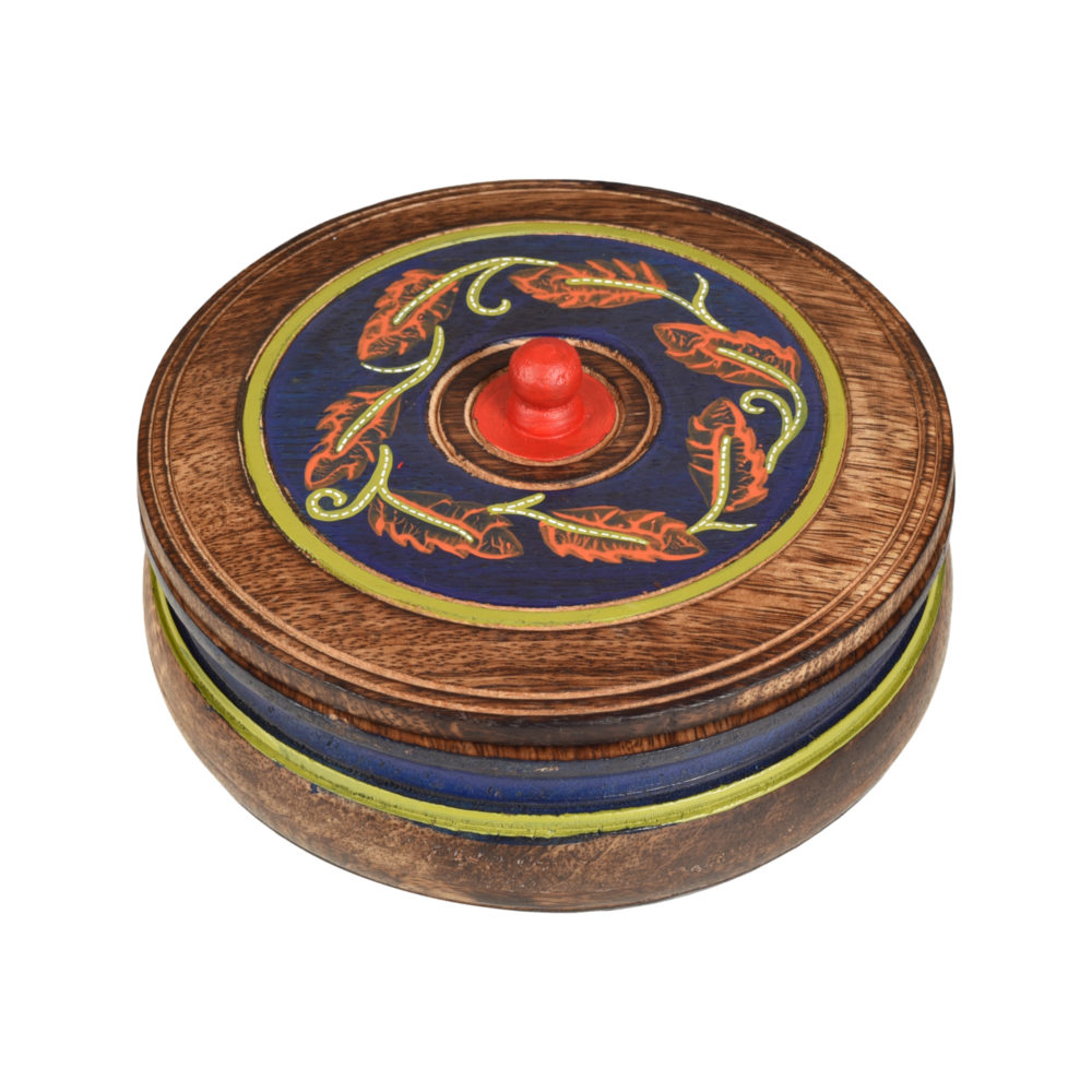 Moorni Autumn Leaf Dimsum Box in Mango Wood