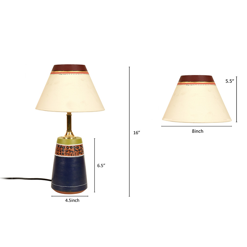 Moorni Handpainted Midnight Blue Earthen Lamp with White Shade