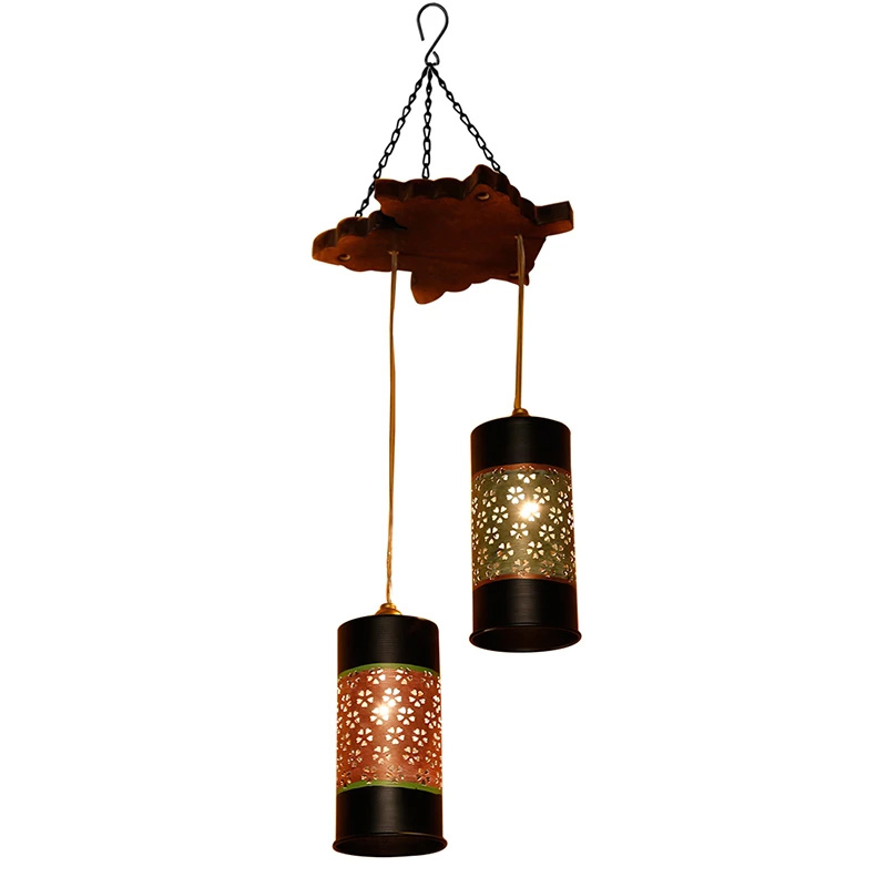 Moorni Celo-2 Chandelier With Cylindrical Metal Hanging Lamps (2 Shades)