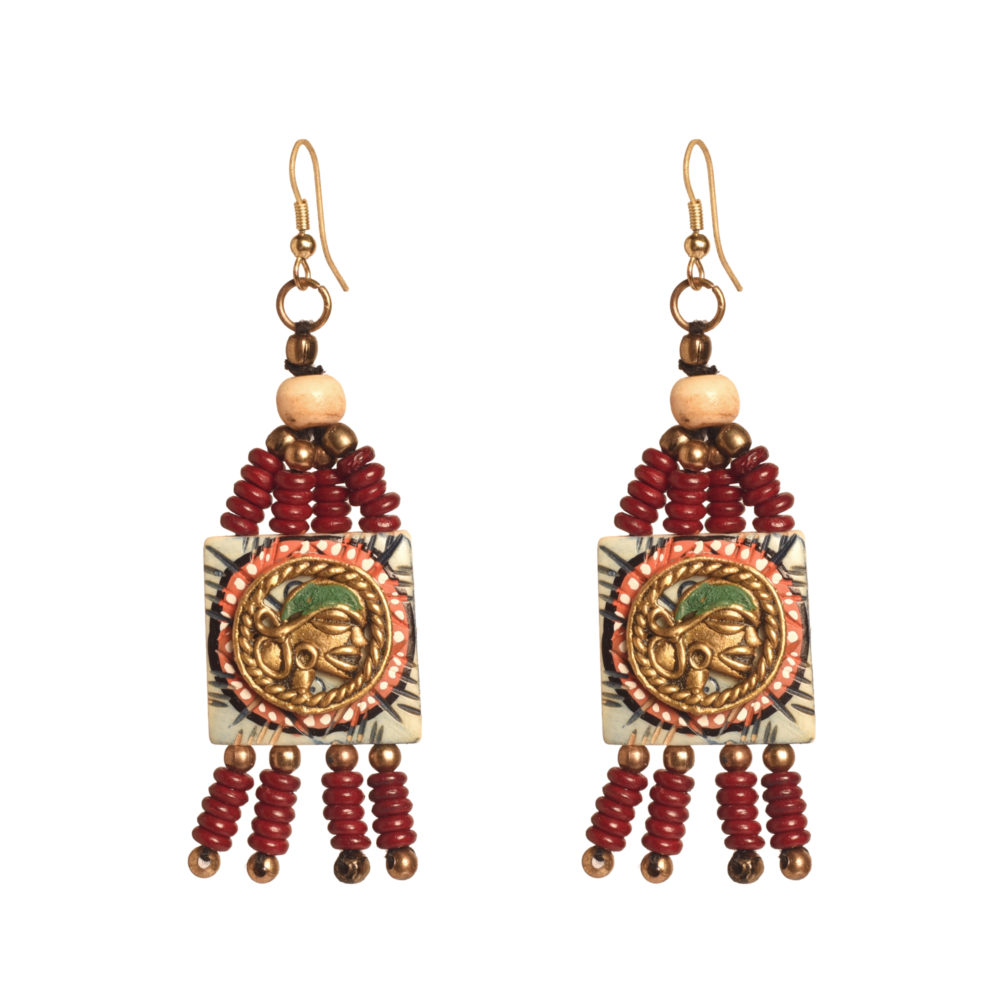 Moorni The Empress Handcrafted Tribal Dhokra Earrings in Turquoise