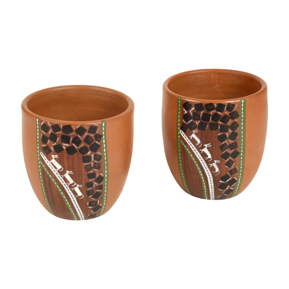 Moorni Knosh-6 Earthen Cups with Tribal Motifs (Set of 2)