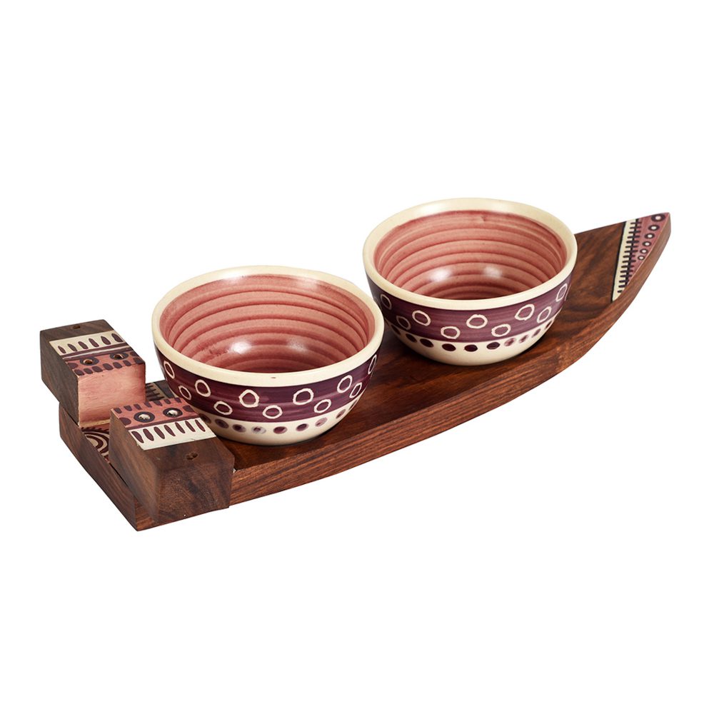 Moorni Bowl serving Tray & 2 Magenta Bowls (Set of 3) (13x5.5x2.5)