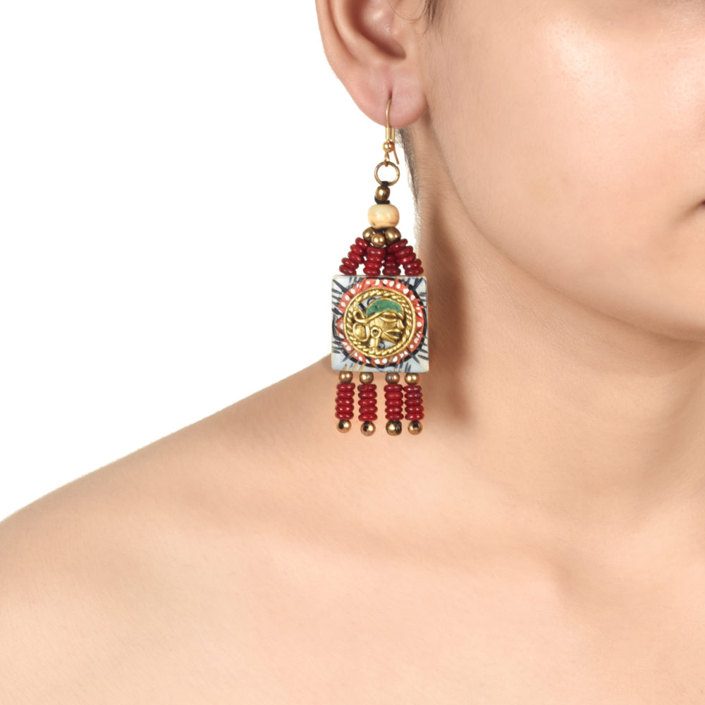 Moorni The Empress Handcrafted Tribal Dhokra Earrings in Turquoise