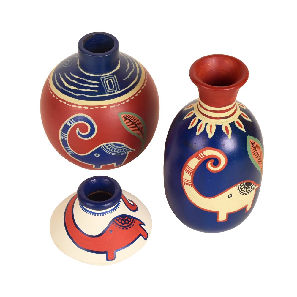Moorni Happy Elephant Vases (So3) in Red/Blue/White (2.5x5/3x4/2.5x2.5)