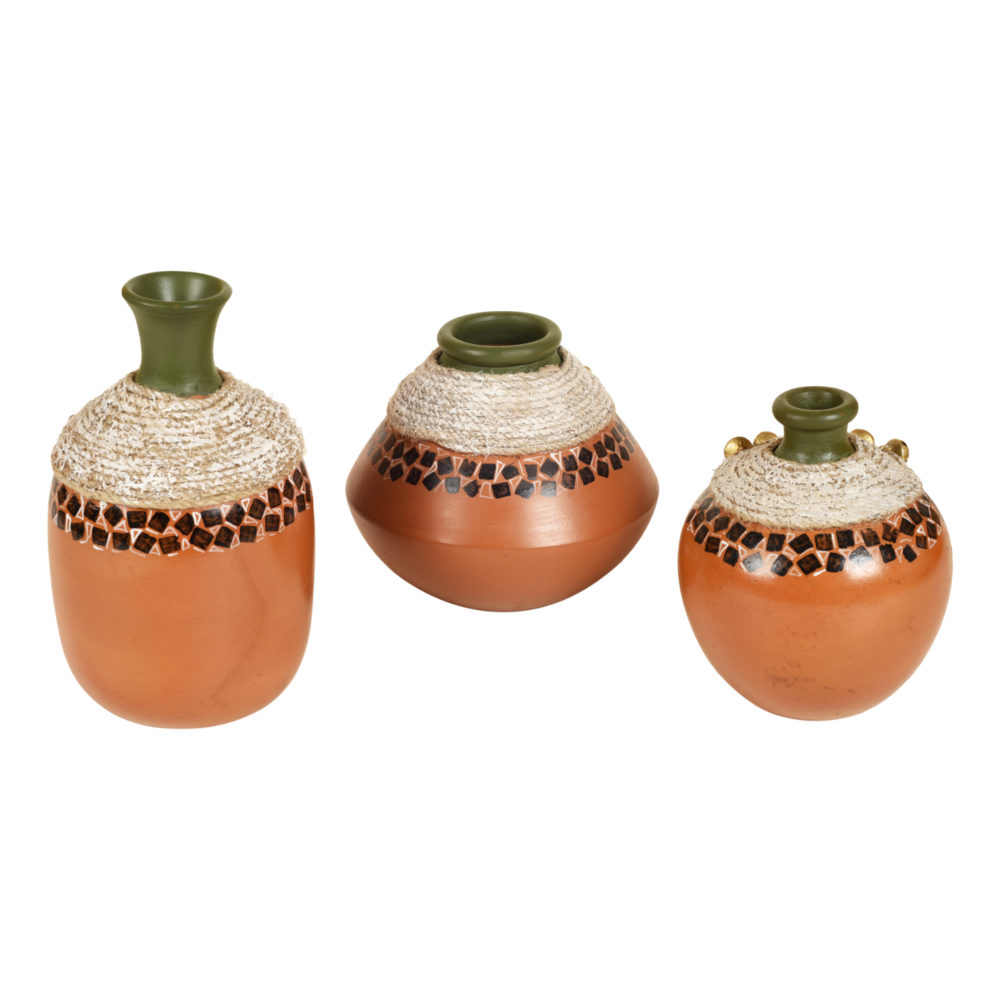 Moorni Coco-F Jute Embellished Earthen Vases in Warli Art