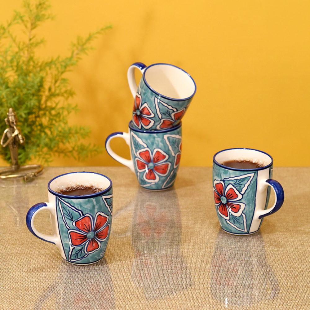 Moorni Flowers of Ecstasy Coffee Mugs Set of 4, Arctic