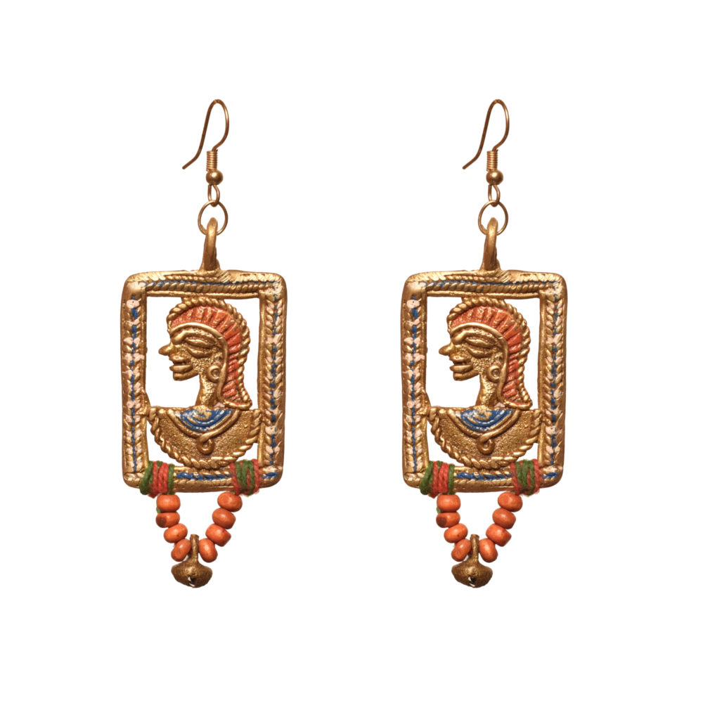 Moorni The Empress in Window Handcrafted Tribal Dhokra Earrings