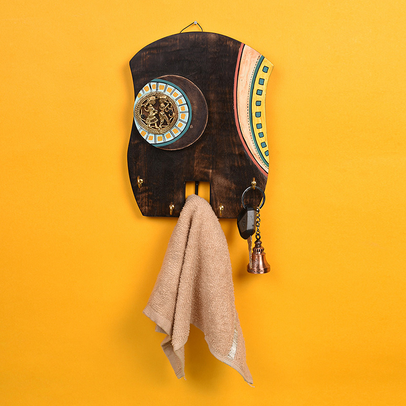 Moorni Key Holder Handcrafted Tribal Art 5 keys - (7x1.6x9.6 in)