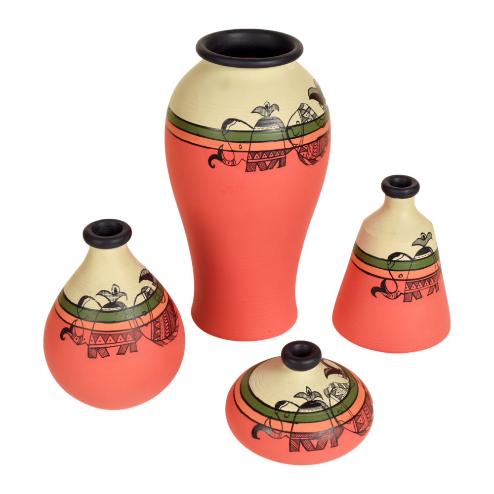 Moorni Handpainted Earthen Vases with Madhubani Tattoo Art