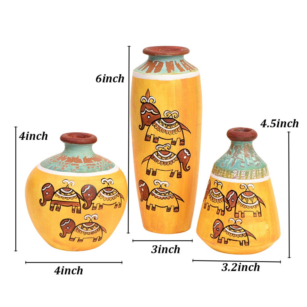 Moorni Happy Elephant Scratched Yellow Vase So3 (6x3/4.5x3.5/4x4 HxDia)