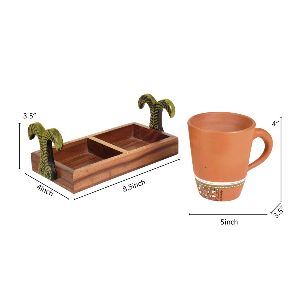 Moorni Happy Morning Earthen Coffee Mugs & Wooden Tray