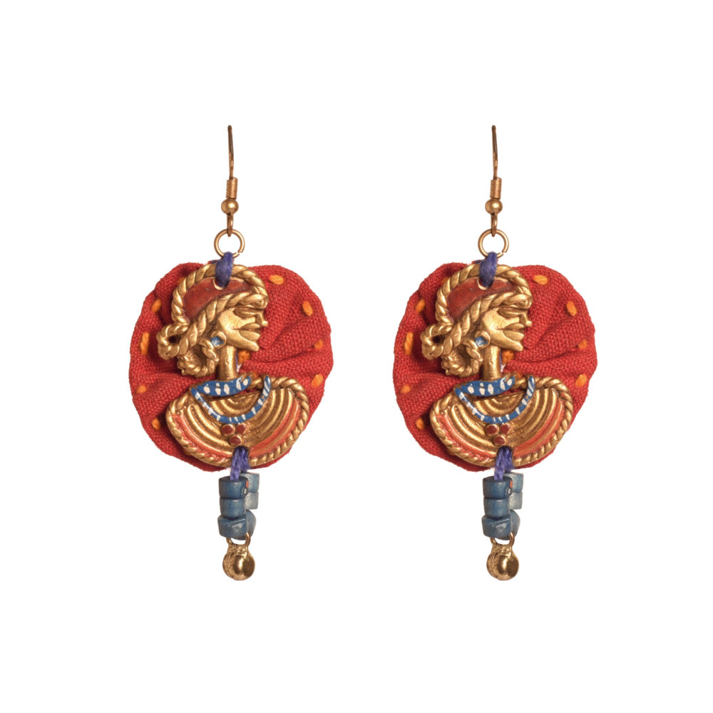 Moorni The Royal Empress Handcrafted Tribal Dhokra Round Earrings in Red