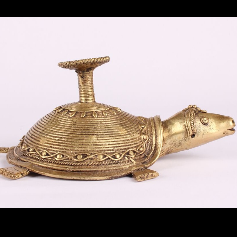 Moorni Dhokra Work Tortoise With Candle Stand