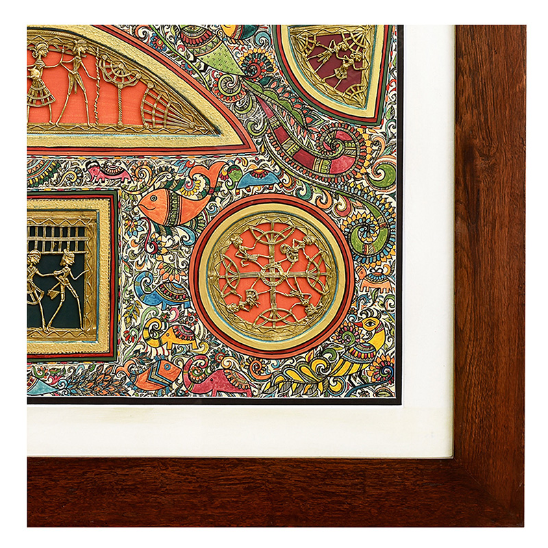 Moorni Mirror Wall Decor Madhubani-Dhokra Fusion Painting