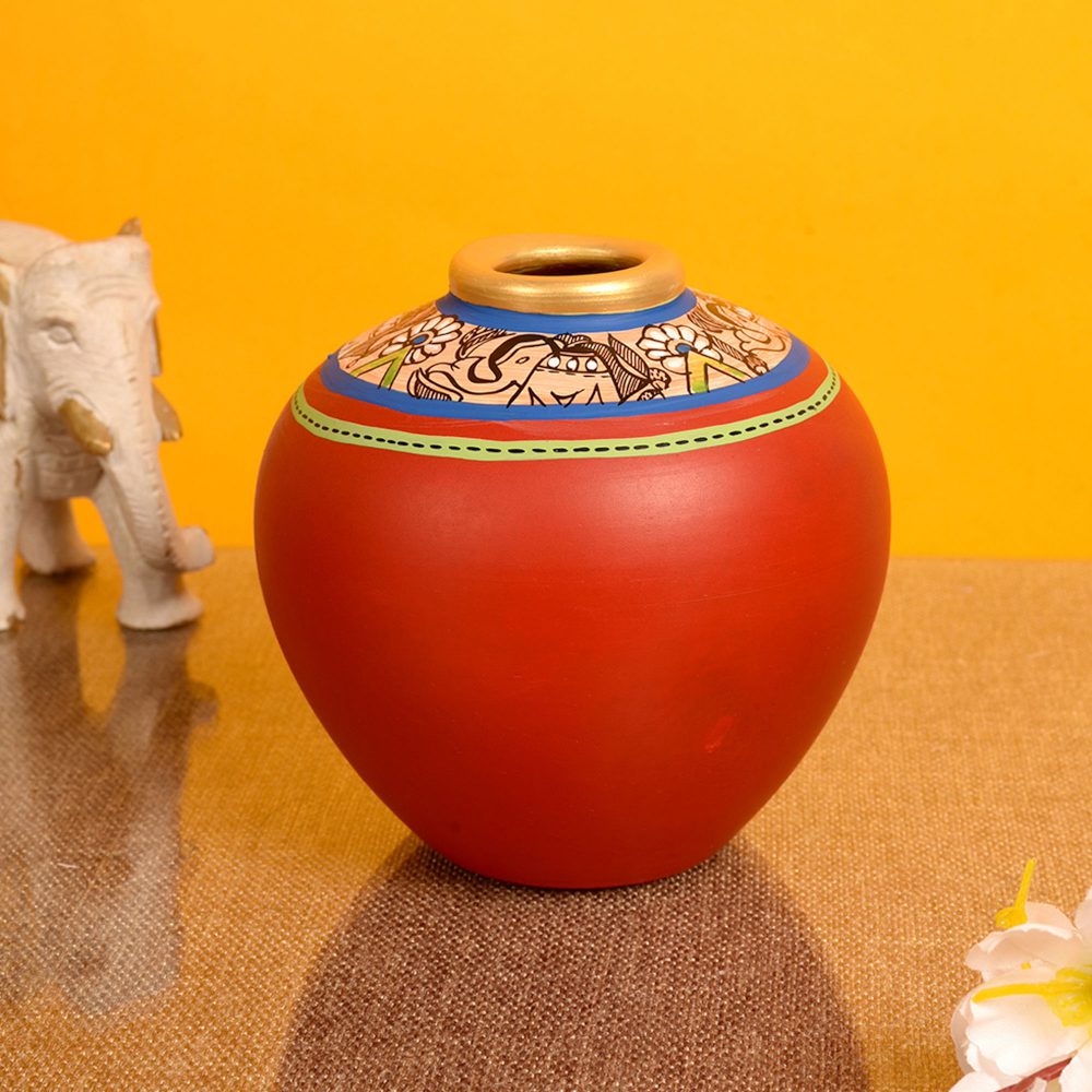 Moorni Vase Earthen Red Madhubani (Set of 2) (9x4/5x5)