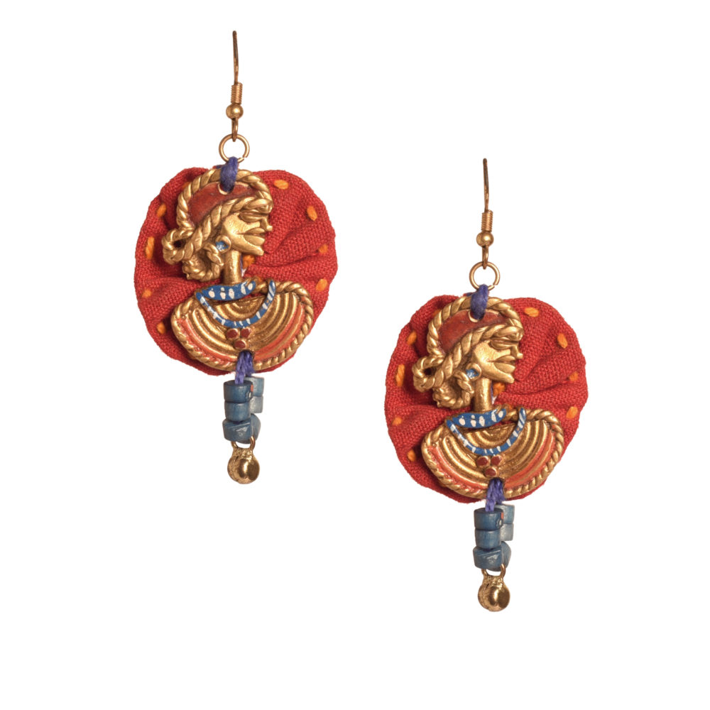 Moorni The Royal Empress Handcrafted Tribal Dhokra Round Earrings in Red