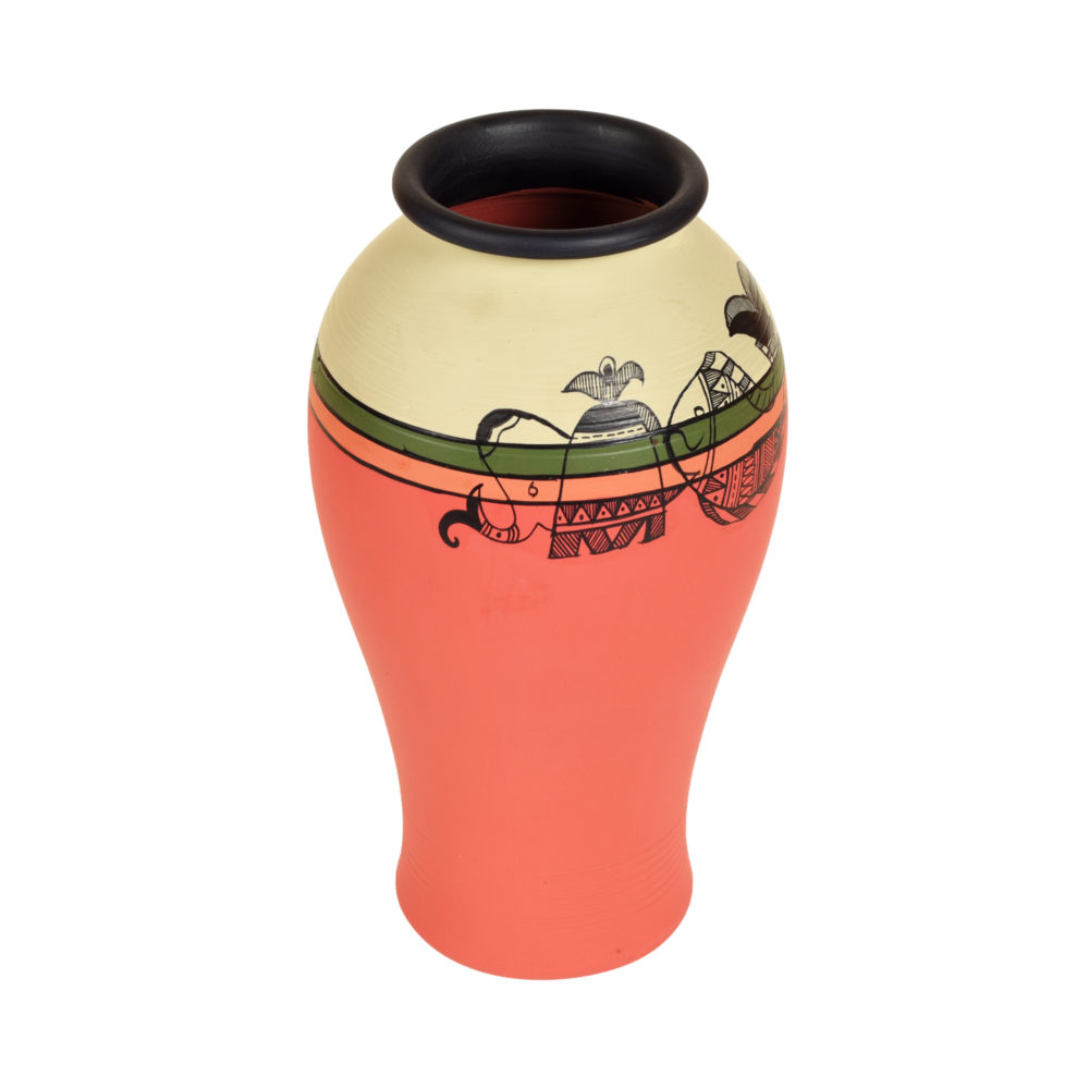 Moorni Carrot Red Earthen Vase with Madhubani Tattoo Art