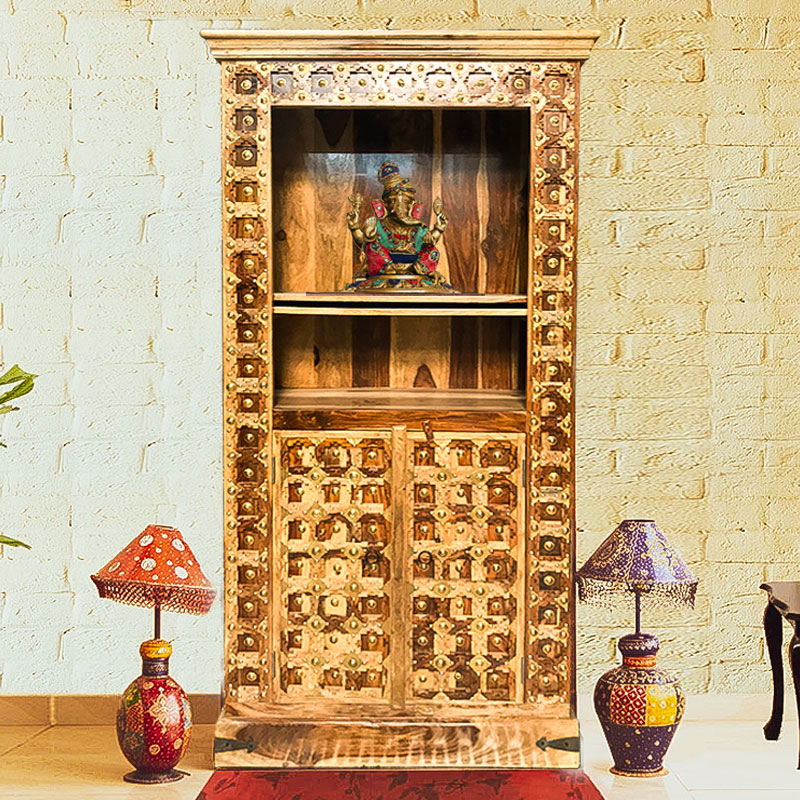 Moorni Indian Wooden and Brass Temple (large) - Pooja Mandir