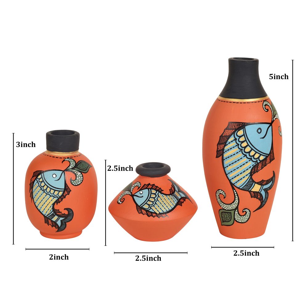 Moorni Happy Fishes Vases (So3) in Orange (2.5x5/2x3/2.5x2.5)