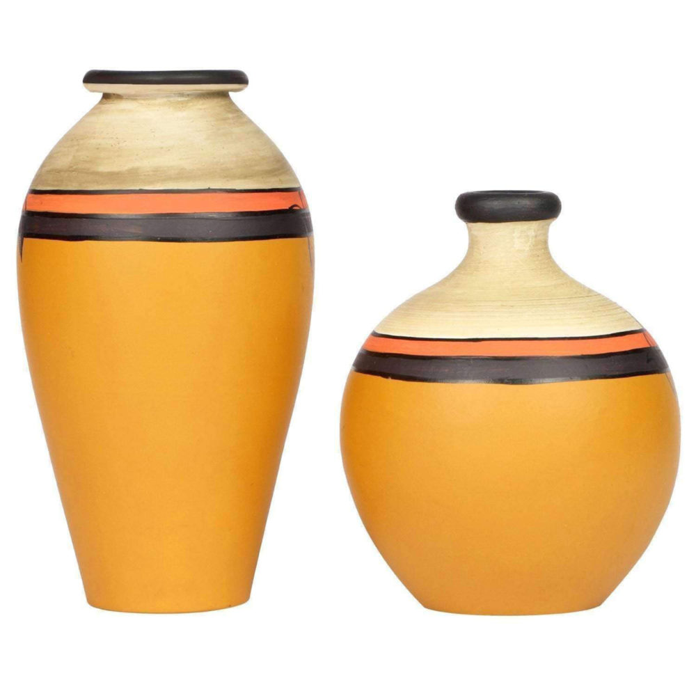 Moorni Vase Earthen Yellow Madhubani (Set of 2) (6.2x3/5x4)