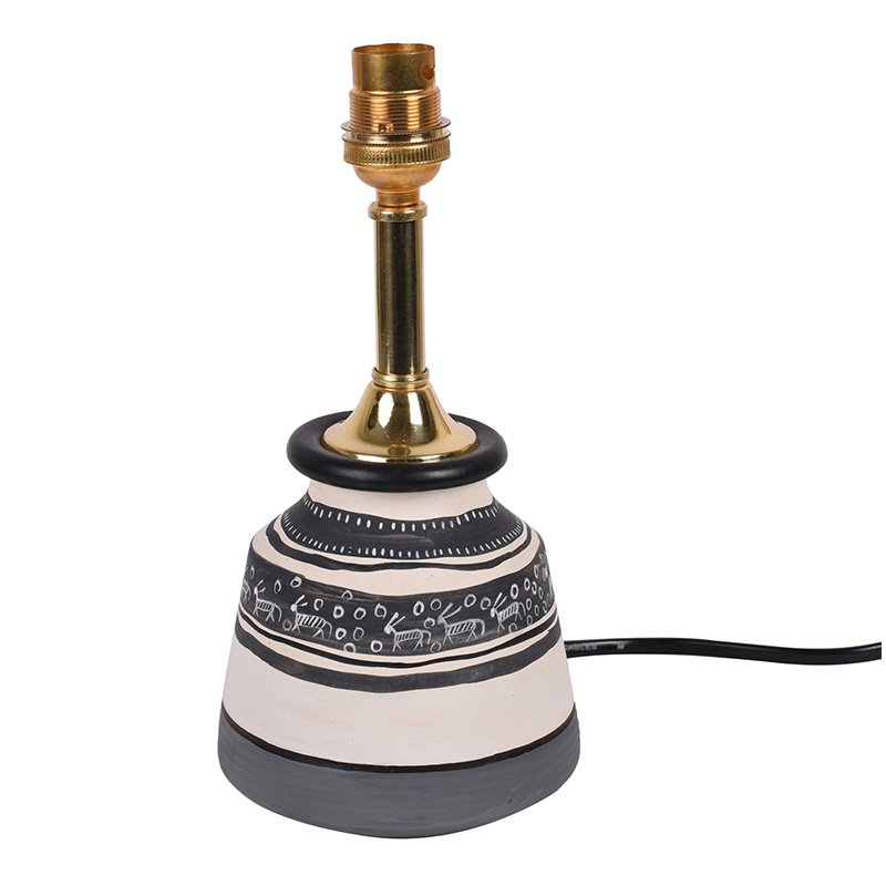 Moorni Table Lamp B&W Small Earthen Handcrafted with Black Shade - (9x4.5 in)