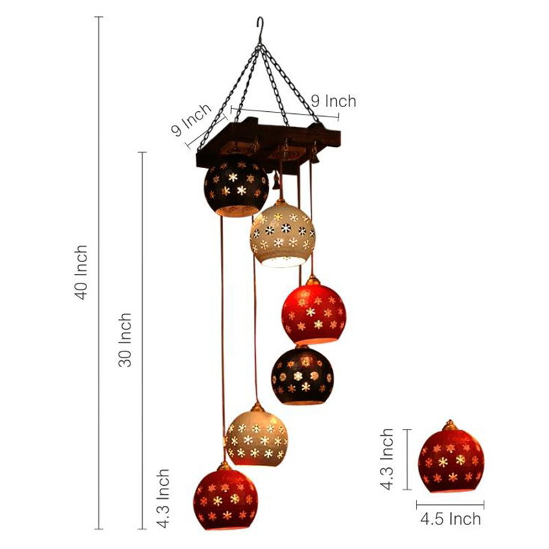 Moorni Star-6A Chandelier With Dome Shaped Metal Hanging Lamps (6 Shades)